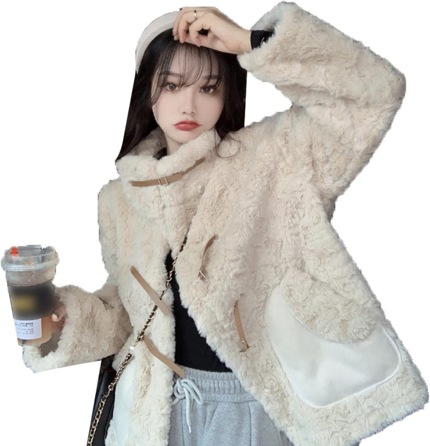 Amazon | ボアジャケット アプリコット レディース ボアブルゾン